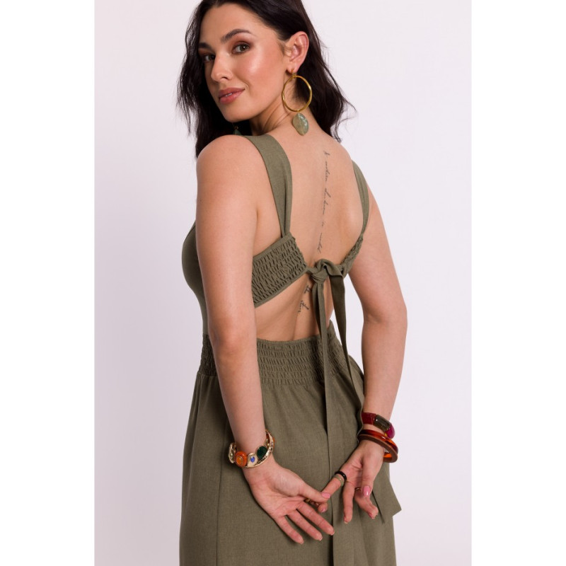 B281 Open back maxi dress - olive green 2