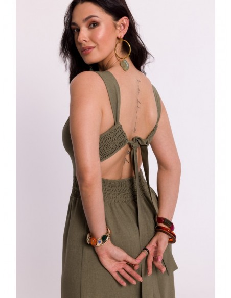 B281 Open back maxi dress - olive green