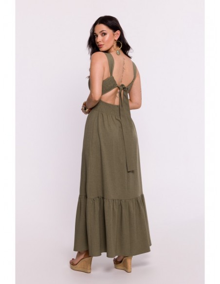 B281 Open back maxi dress - olive green