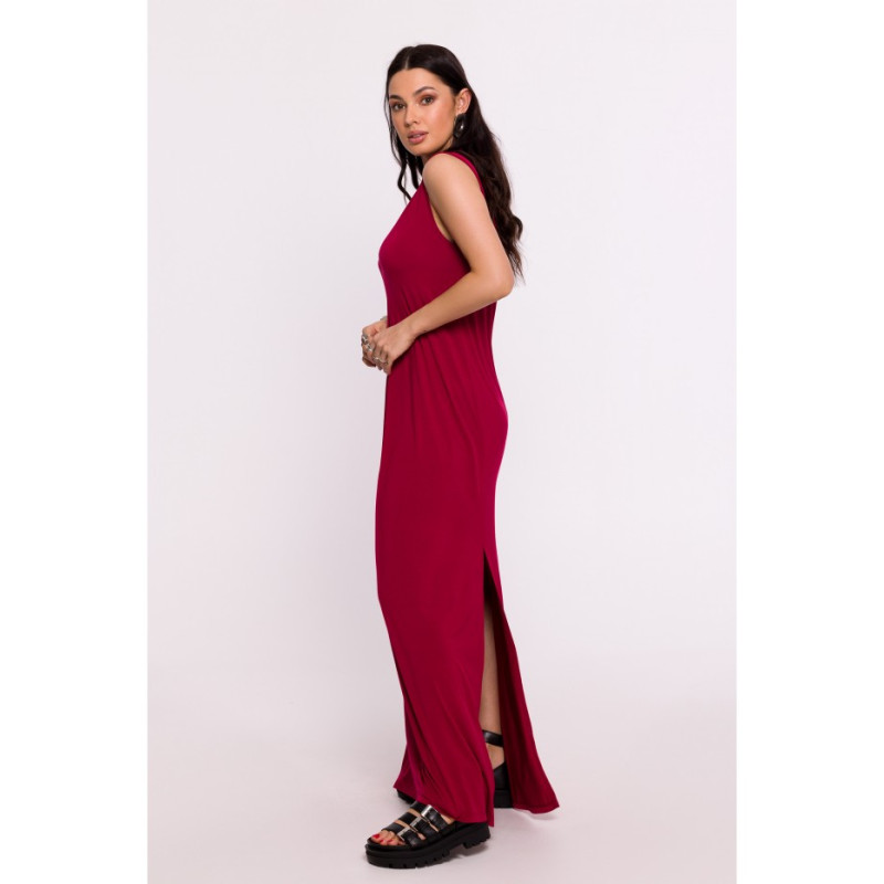 B284 Viscose maxi dress with V-neck - maroon 2