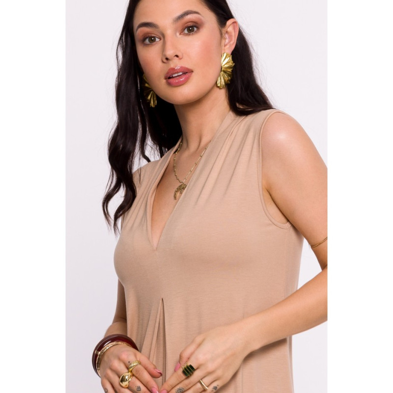 B284 Viscose maxi dress with V-neck - cappuccino 2