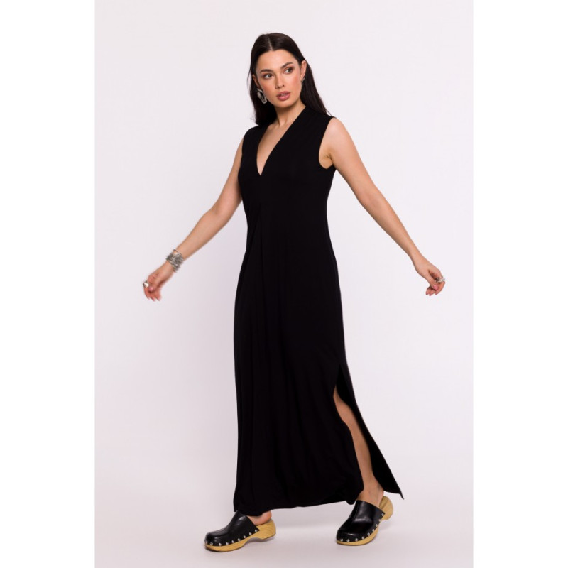B284 Viscose maxi dress with V-neck - black 2