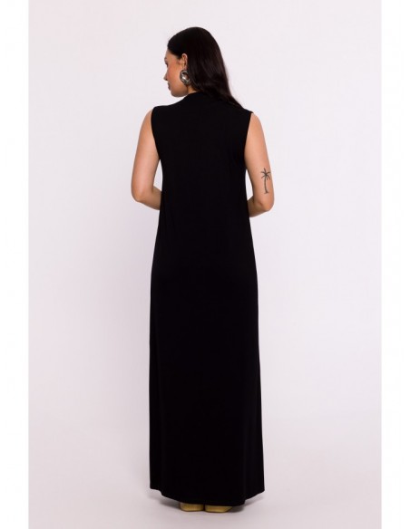 B284 Viscose maxi dress with V-neck - black