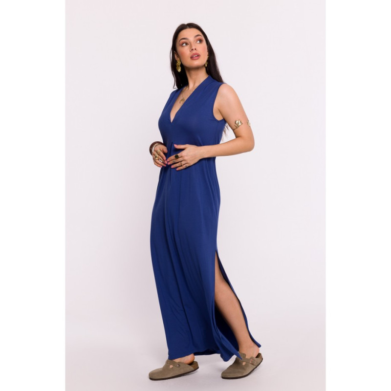 B284 Viscose maxi dress with V-neck - blue 2