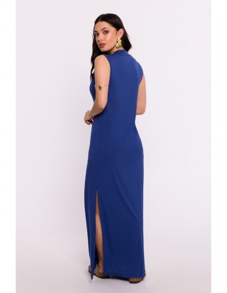 B284 Viscose maxi dress with V-neck - blue