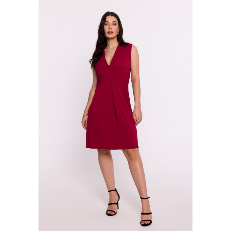 B286 Viscose mini dress with V-neck - maroon 2