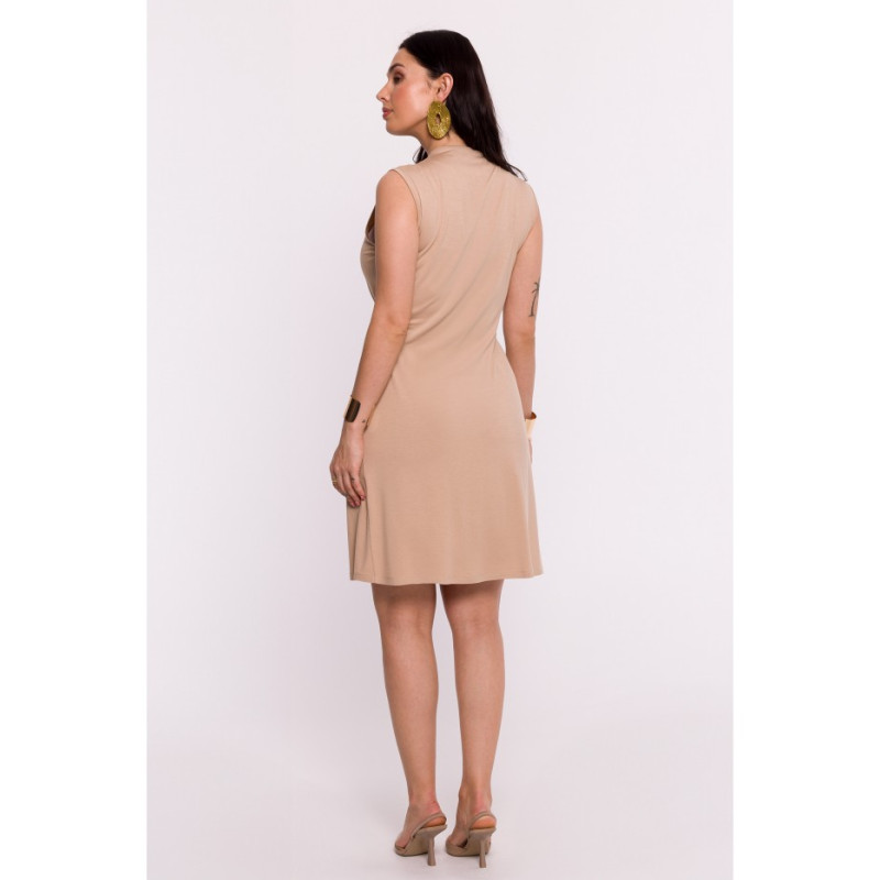 B286 Viscose mini dress with V-neck - cappuccino 2