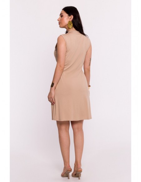 B286 Viscose mini dress with V-neck - cappuccino