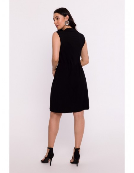 B286 Viscose mini dress with V-neck - black