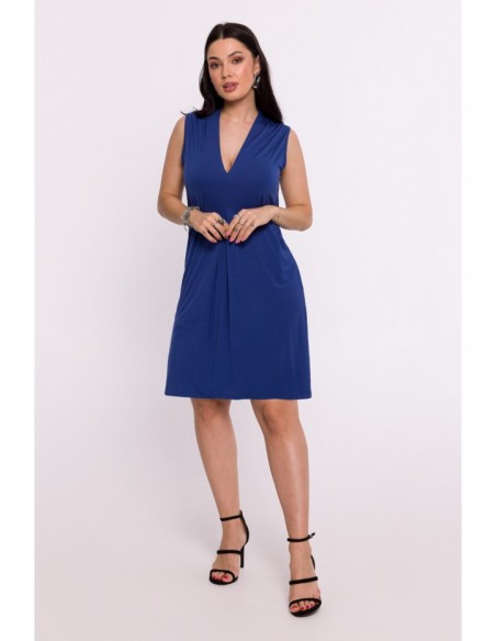 B286 Viscose mini dress with V-neck - blue