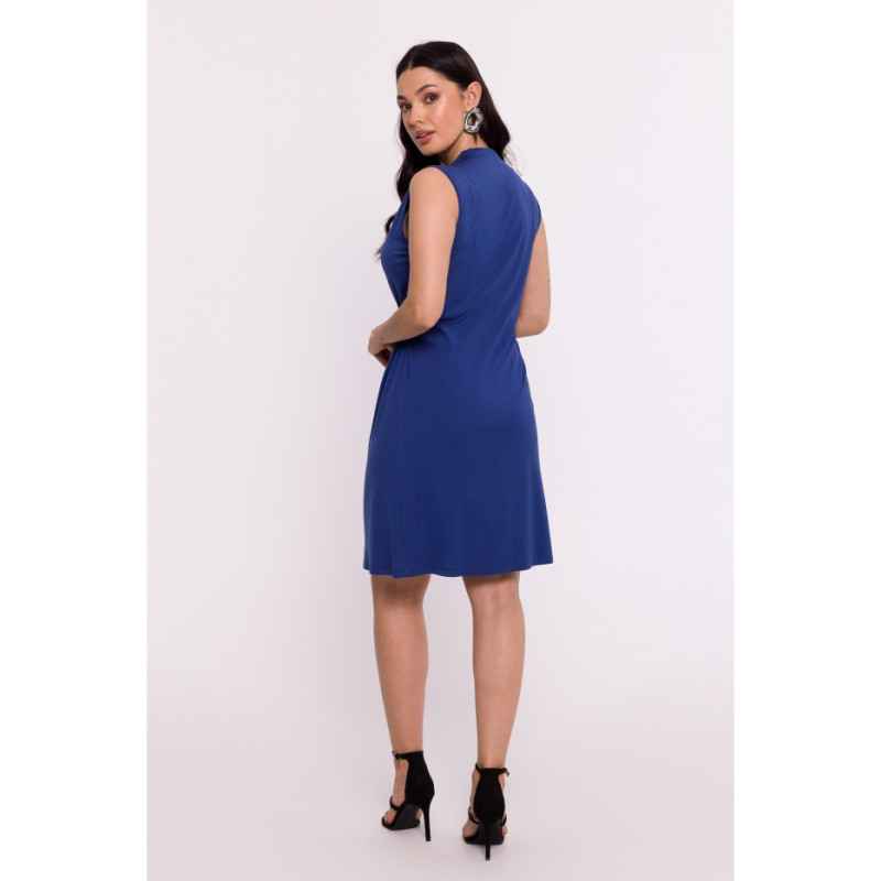 B286 Viscose mini dress with V-neck - blue 2