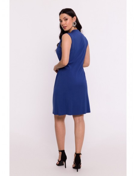 B286 Viscose mini dress with V-neck - blue