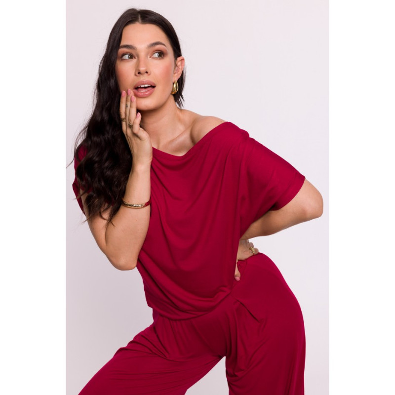 B287 Viscose top with an off-shoulder neckline - maroon 2