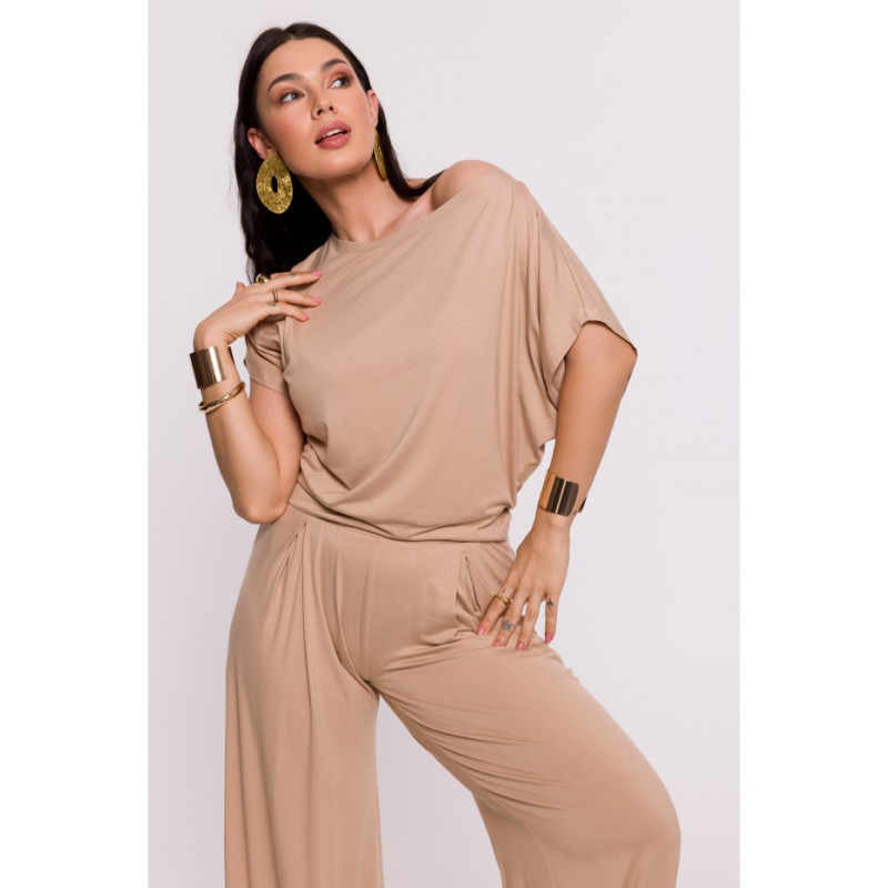 B287 Viscose top with an off-shoulder neckline - cappuccino 2
