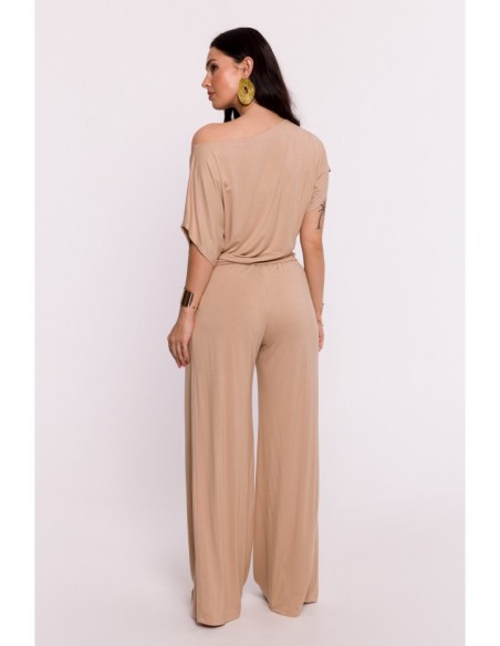 B287 Viscose top with an off-shoulder neckline - cappuccino