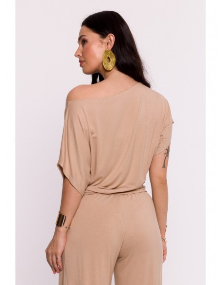 B287 Viscose top with an off-shoulder neckline - cappuccino