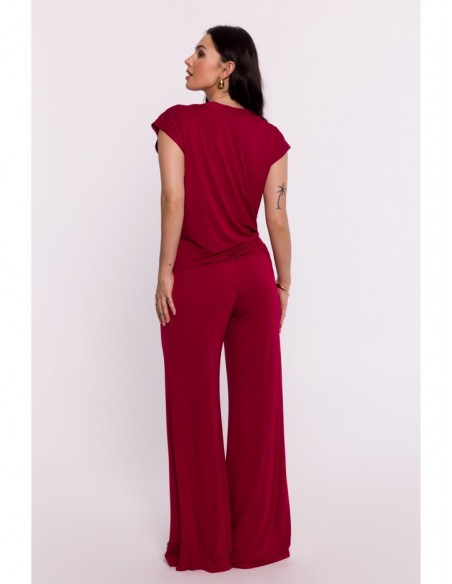 B288 Viscose wrap top with V-neck - maroon