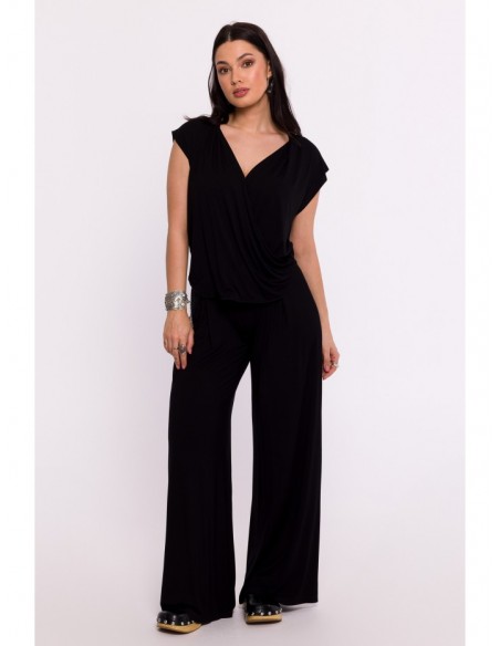 B288 Viscose wrap top with V-neck - black