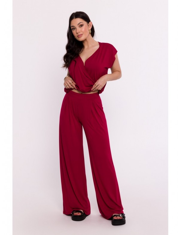 B289 Viscose trousers with elasticated waistband - maroon