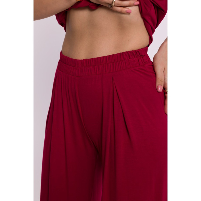 B289 Viscose trousers with elasticated waistband - maroon 2