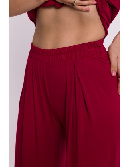 B289 Viscose trousers with elasticated waistband - maroon