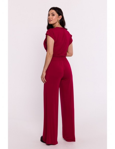 B289 Viscose trousers with elasticated waistband - maroon