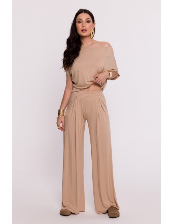 B289 Viscose trousers with elasticated waistband - cappuccino