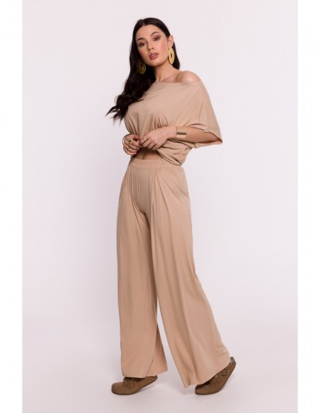 B289 Viscose trousers with elasticated waistband - cappuccino