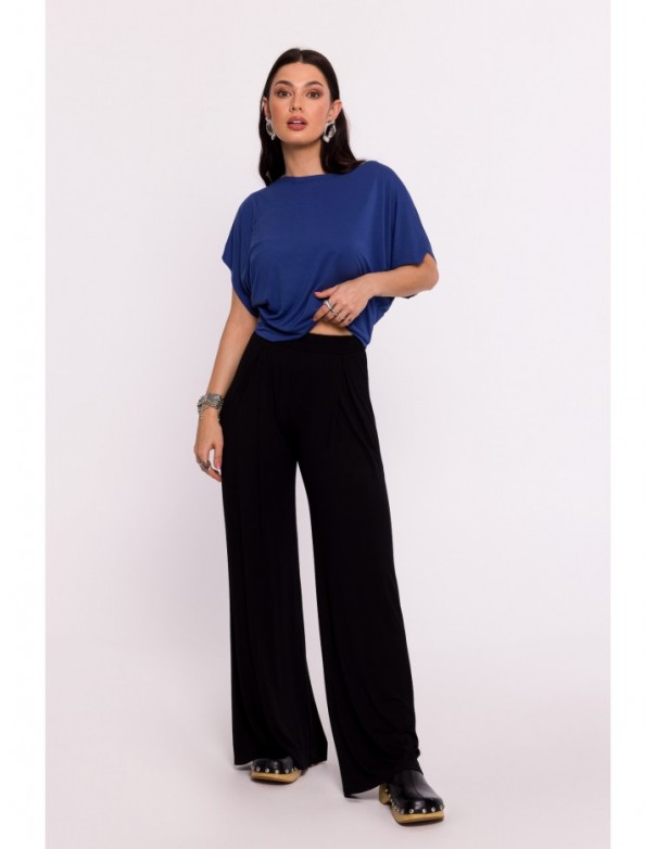 B289 Viscose trousers with elasticated waistband - black