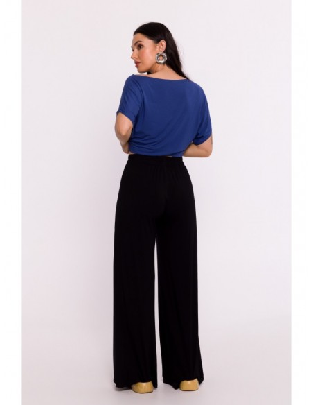 B289 Viscose trousers with elasticated waistband - black