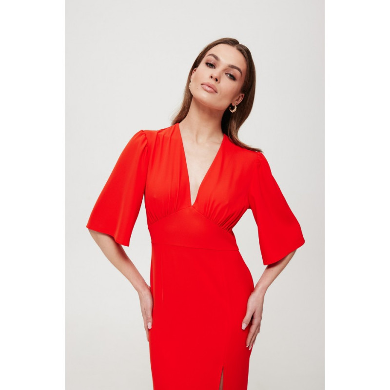 K183 Maxi dress with high leg split - coral 2
