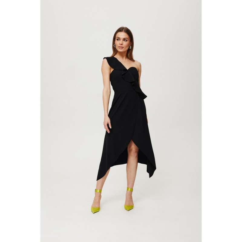 K185 One shoulder ruffled dress - black 2