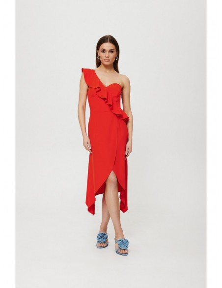 K185 One shoulder ruffled dress - red