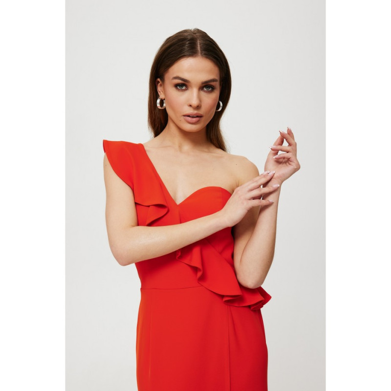 K185 One shoulder ruffled dress - red 2