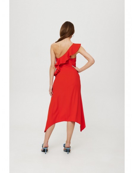 K185 One shoulder ruffled dress - red