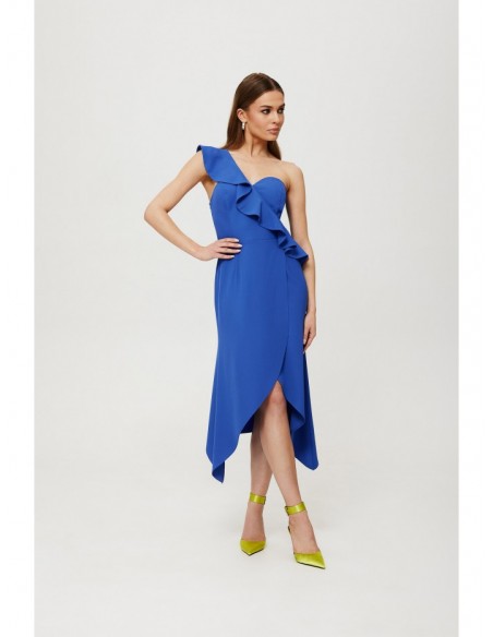 K185 One shoulder ruffled dress - blue