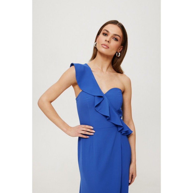 K185 One shoulder ruffled dress - blue 2