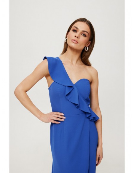 K185 One shoulder ruffled dress - blue