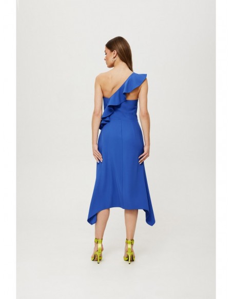 K185 One shoulder ruffled dress - blue