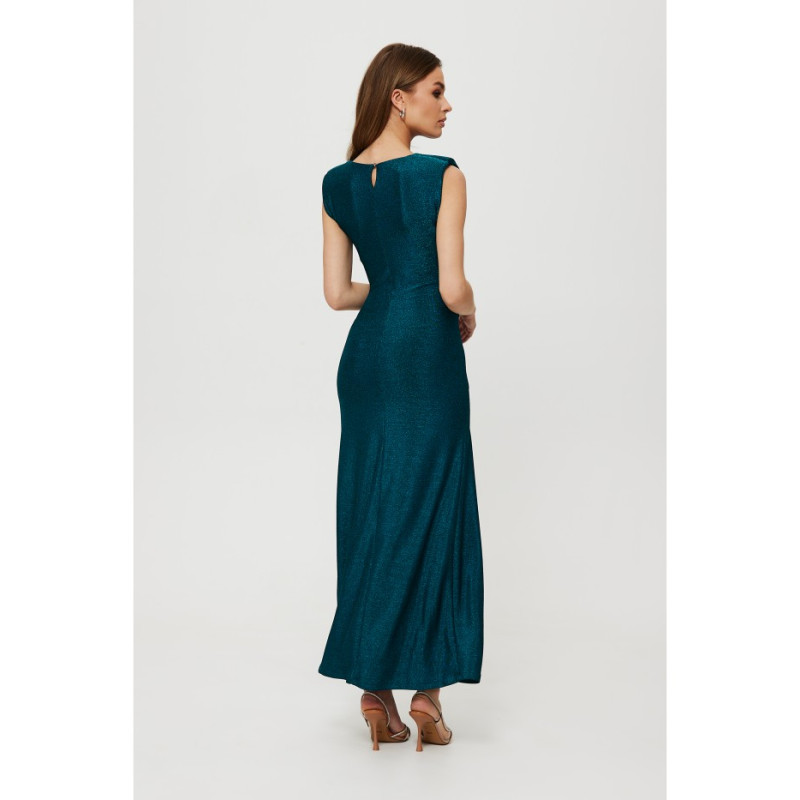 K186 Metallic knit pad shoulder maxi dress - ocean blue 2
