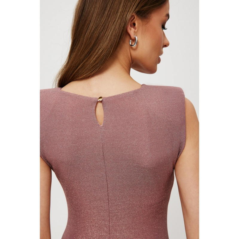K186 Metallic knit pad shoulder maxi dress - powder 2