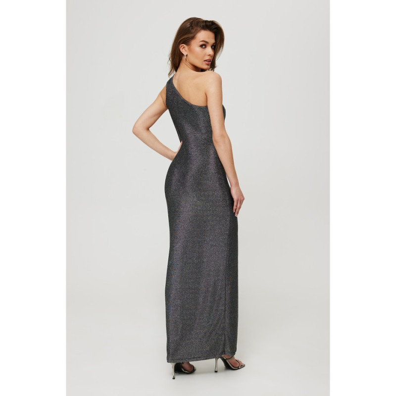 K189 Metallic one houlder dress with split neckline - silver 2