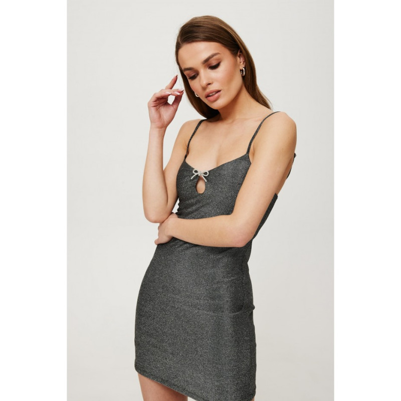 K191 Metallic mini dress with a bowknot brooch - silver 2