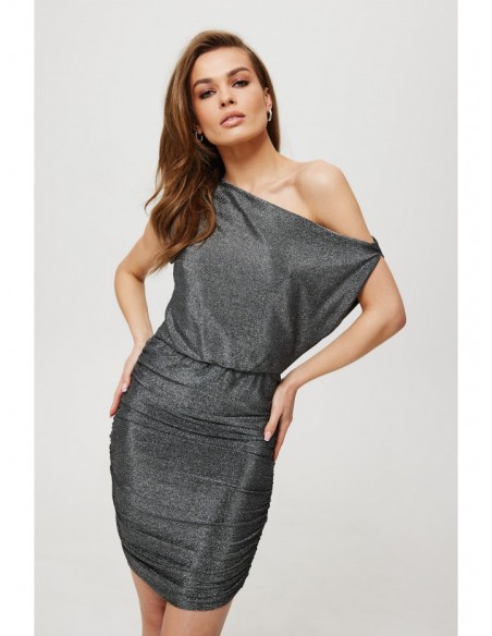 K192 Metallic mini dress with ruched sides - silver