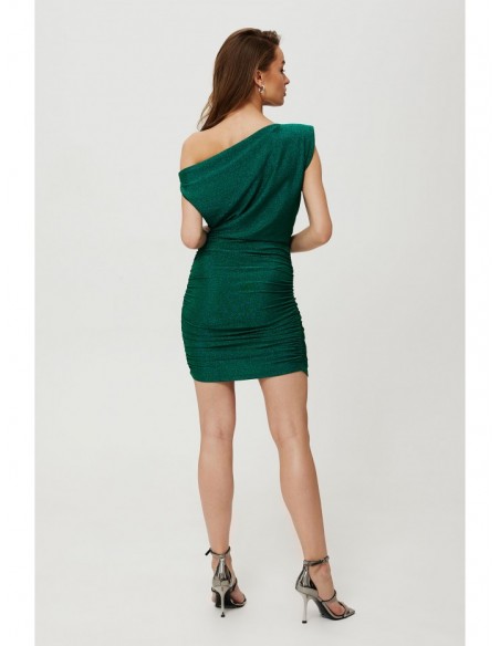 K192 Metallic mini dress with ruched sides - emerald