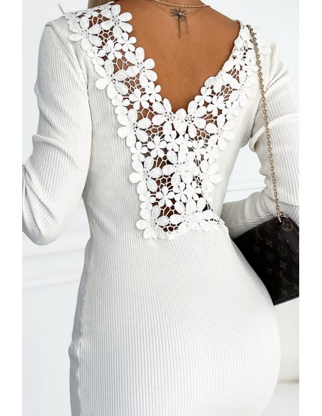  532-1 Comfortable sweater dress with lace on the back - ecru 