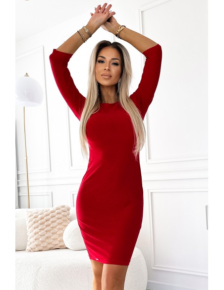  529-3 ELEONORA classic dress with a cutout on the back - red with glitter 