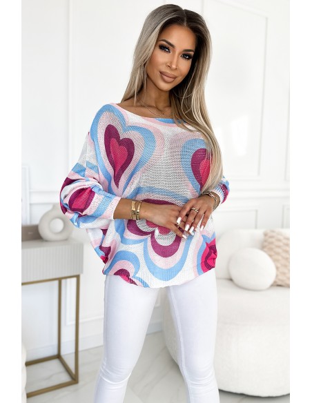  533-1 Oversize sweater with pink and blue hearts 