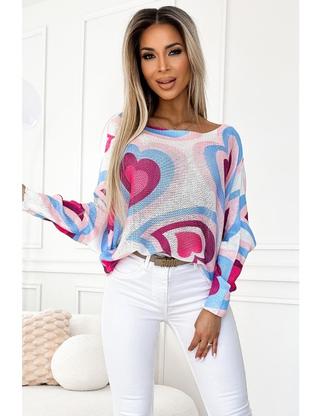  533-1 Oversize sweater with pink and blue hearts 