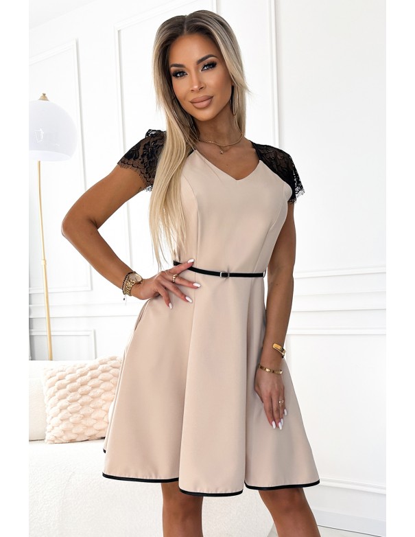  254-3 SILVIA Dress with lace inserts - beige 